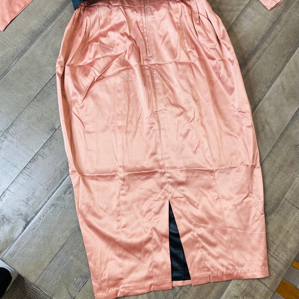 Women's Satin Midi Dress with Belt - Dusty Rose - Picture 11 of 11